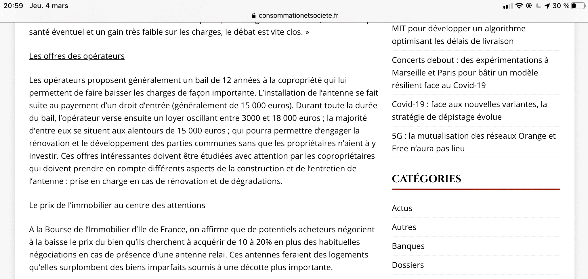 Loyers et décote immobilière pour Antennes-Relais